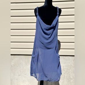 SHEER BEACH COVERUP PURPLE BLUE DRESS ZIPPER STRAP POCKETS MEDIUM